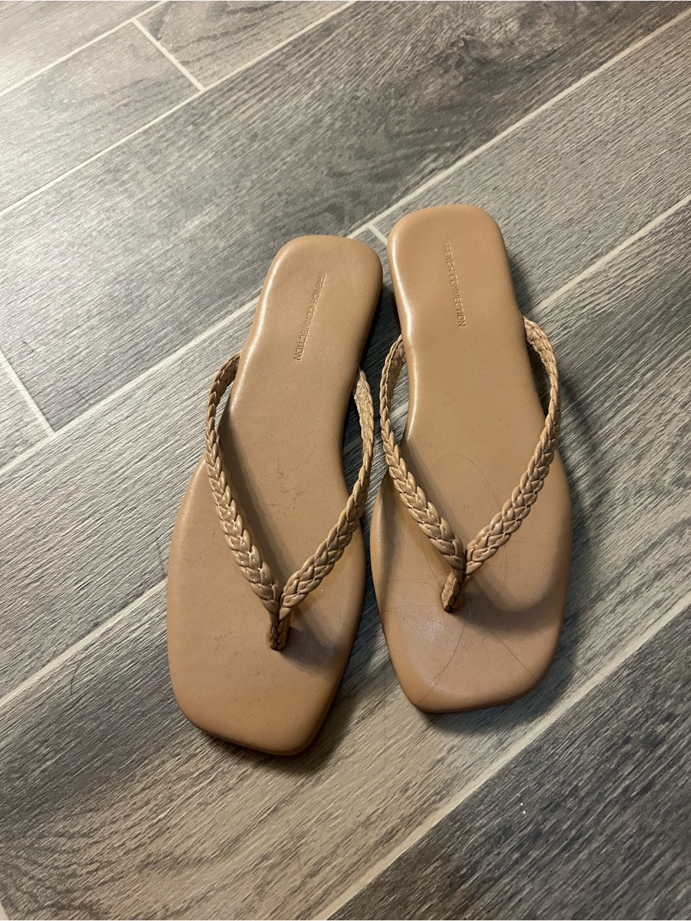 French Connection Braided Tan Flip Flop Sandals